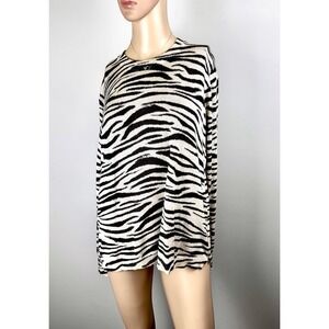 Crew Neck Lightweight‎  Zebra Print Sweater Sz S Side Zippers
